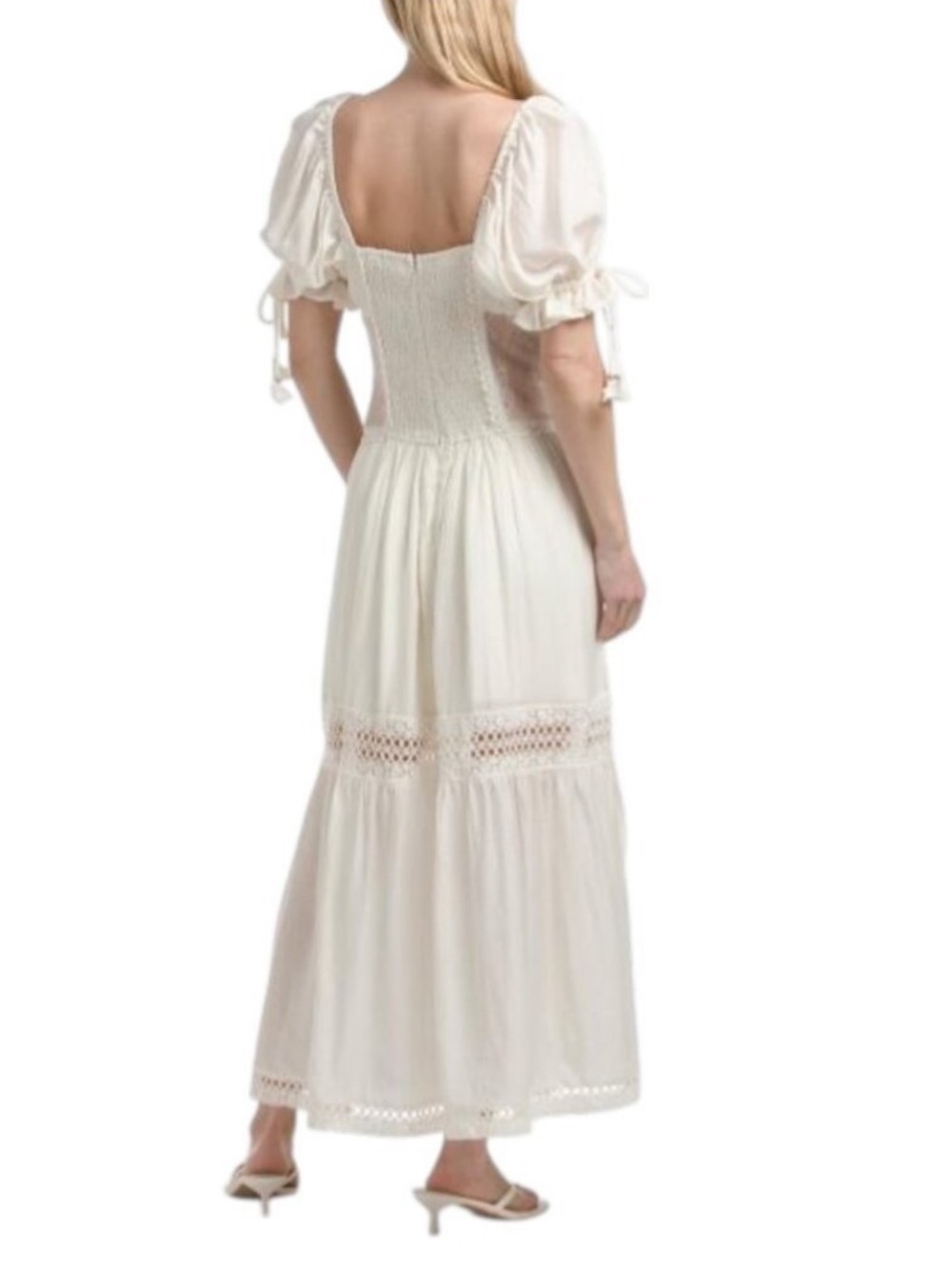 En Saison ☀️Peregrine White Lace-Trim Puff Sleeve Maxi Dress - Picture 11 of 11